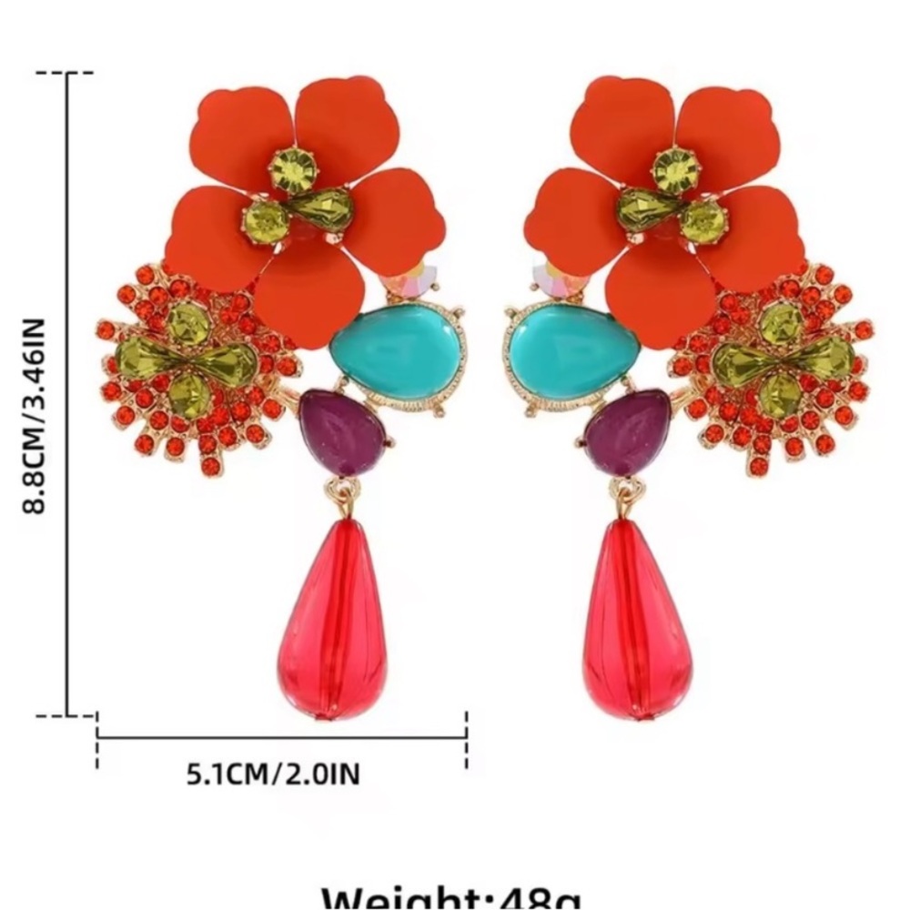 New! Anthropologie Colorful Floral Statement Earrings - Picture 8 of 10